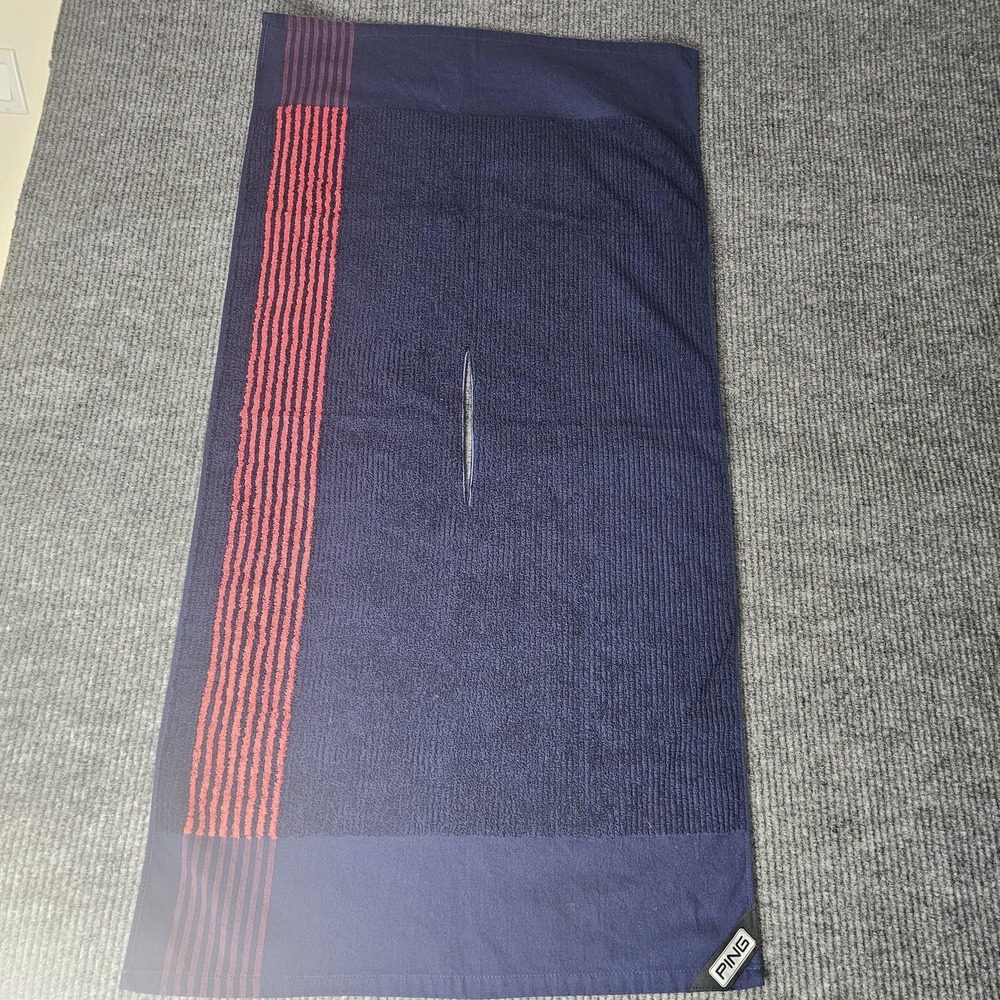PING Golf Player Towel Blue Red Striped Cotton 35in X 20in Golf Bag Cart